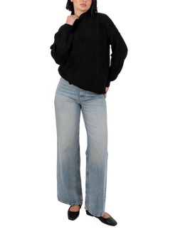 Lovedrobe Floral Applique Cable Knit Jumper, Black