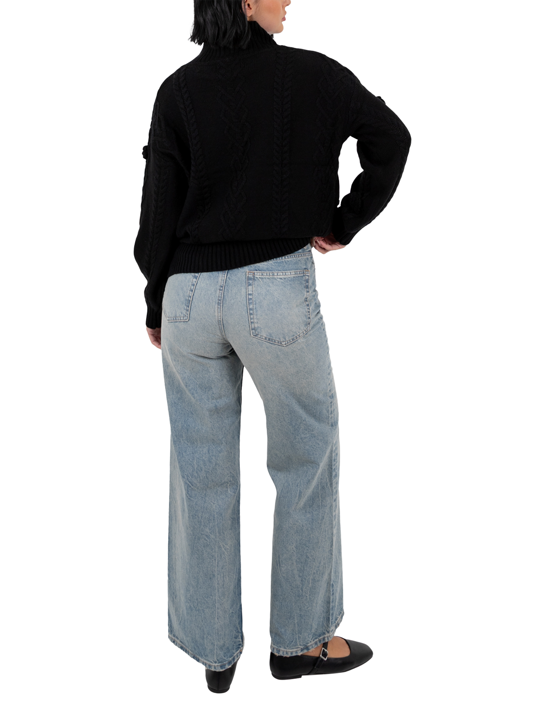 Product image 2 of 9, which shows Lovedrobe Floral Applique Cable Knit Jumper, Black, 8-10