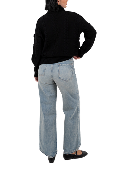 Lovedrobe Floral Applique Cable Knit Jumper - view 2, Black