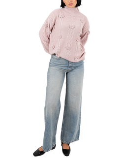 Lovedrobe Floral Applique Cable Knit Jumper, Blush