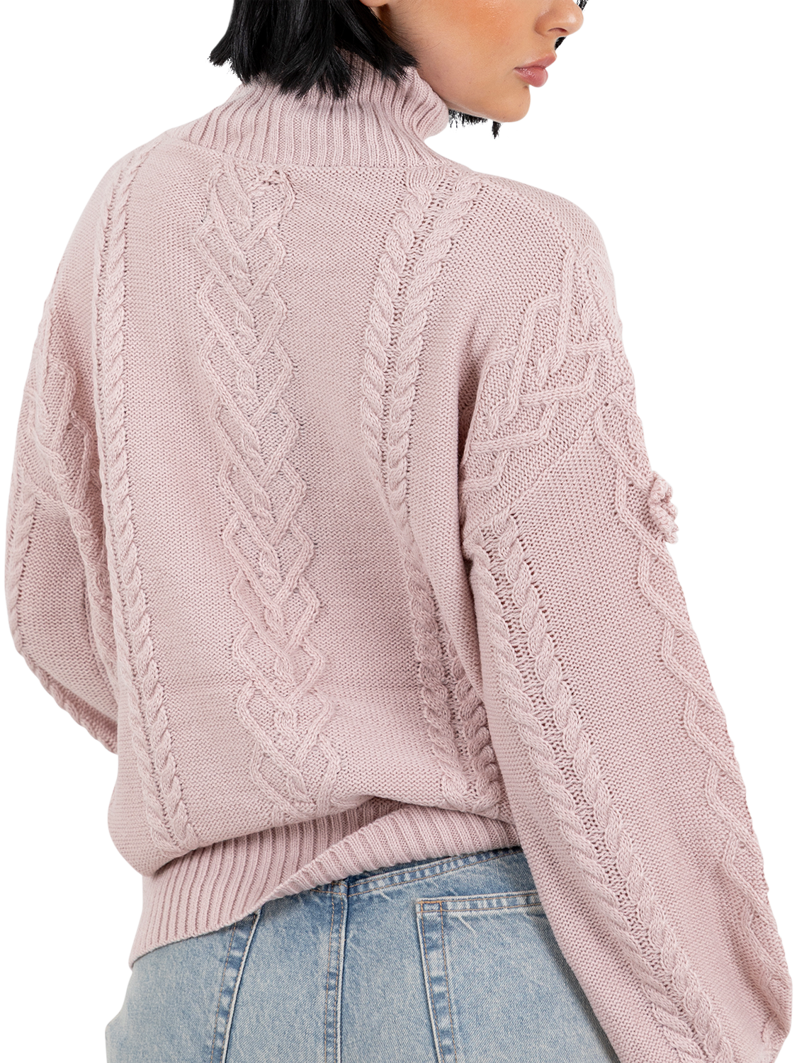 Product image 2 of 6, which shows Lovedrobe Floral Applique Cable Knit Jumper, Blush, 8-10