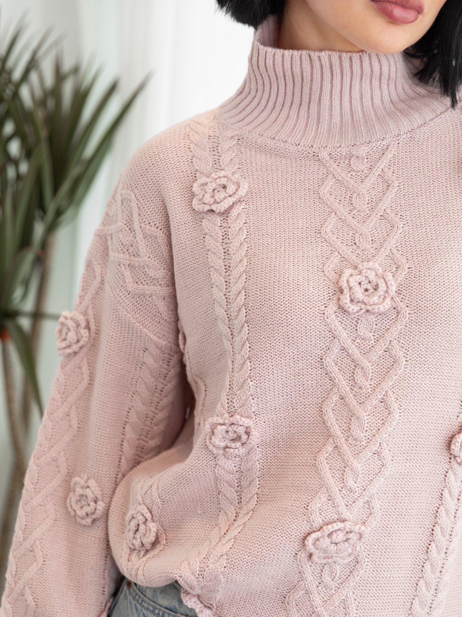 Product image 5 of 6, which shows Lovedrobe Floral Applique Cable Knit Jumper, Blush, 8-10
