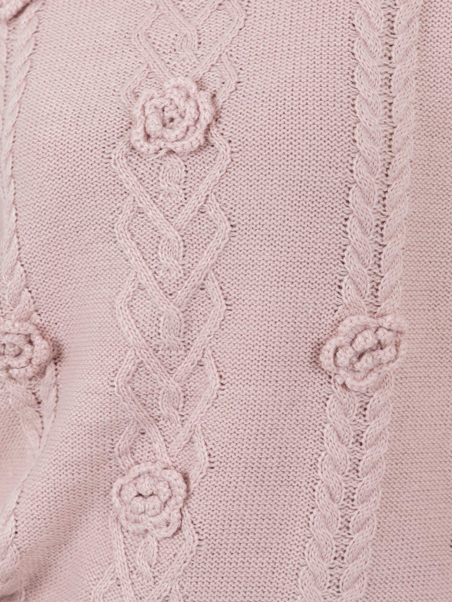 Product image 6 of 6, which shows Lovedrobe Floral Applique Cable Knit Jumper, Blush, 8-10