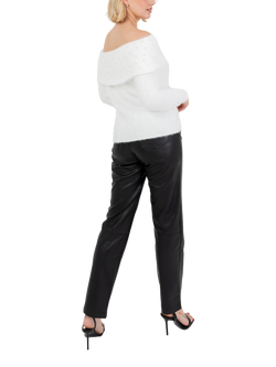 Lovedrobe Faux Pearl Detail Bardot Jumper - view 2, Ivory