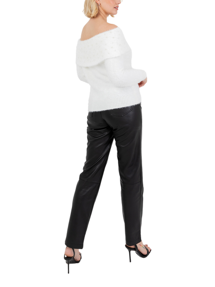 Lovedrobe Faux Pearl Detail Bardot Jumper - view 2, Ivory