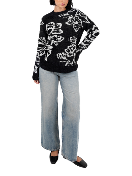 Lovedrobe Floral Jacquard Jumper, Black