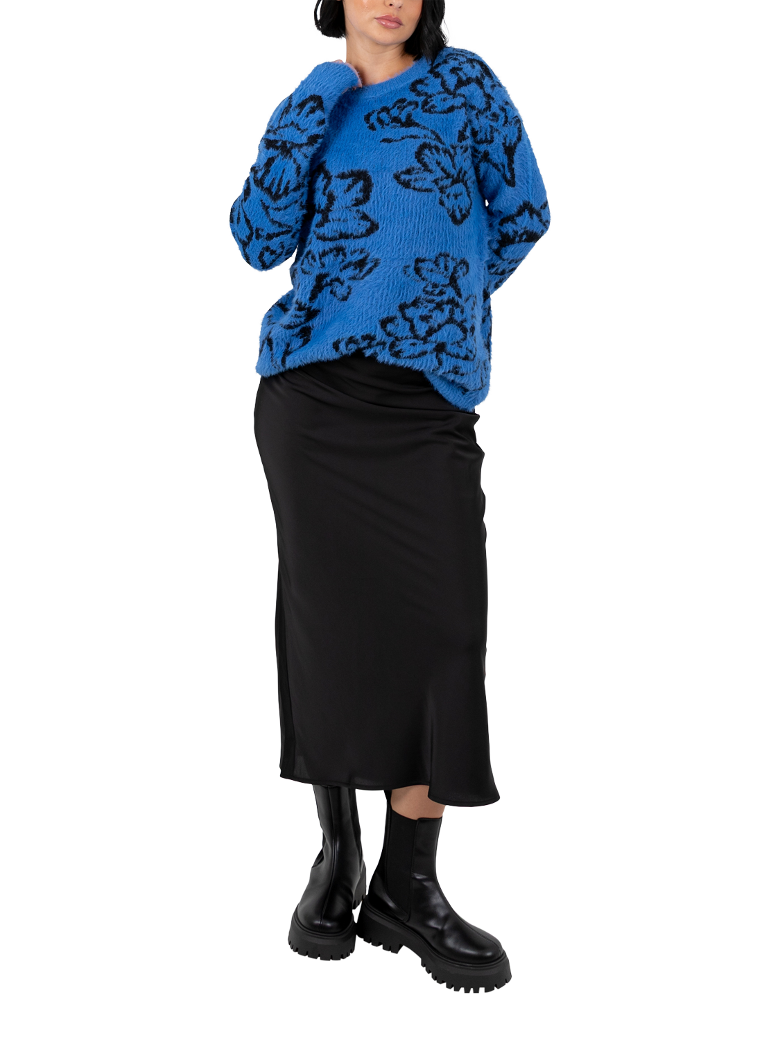 Product image 1 of 9, which shows Lovedrobe Floral Jacquard Jumper, Blue, 8-10