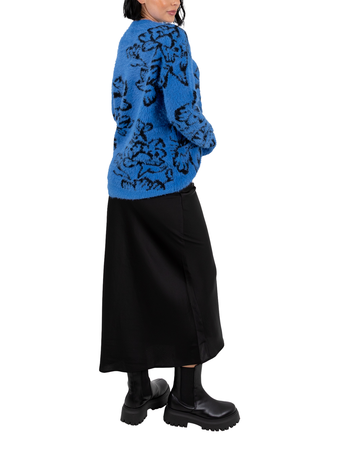 Product image 2 of 9, which shows Lovedrobe Floral Jacquard Jumper, Blue, 8-10