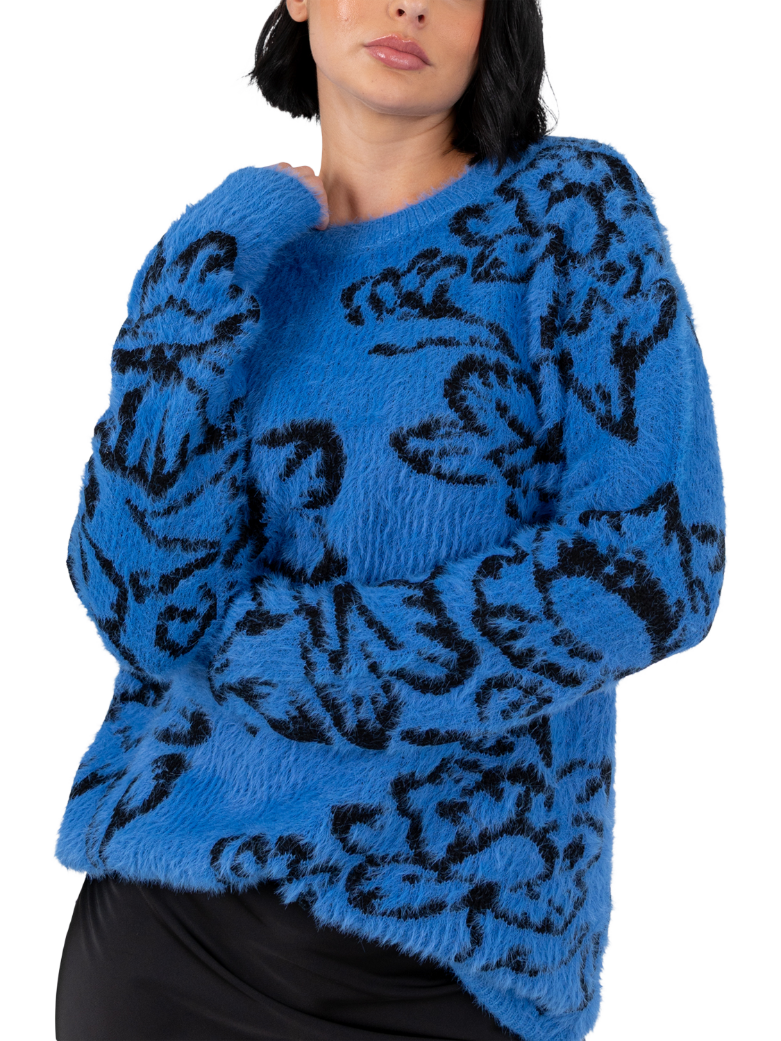 Product image 3 of 9, which shows Lovedrobe Floral Jacquard Jumper, Blue, 8-10