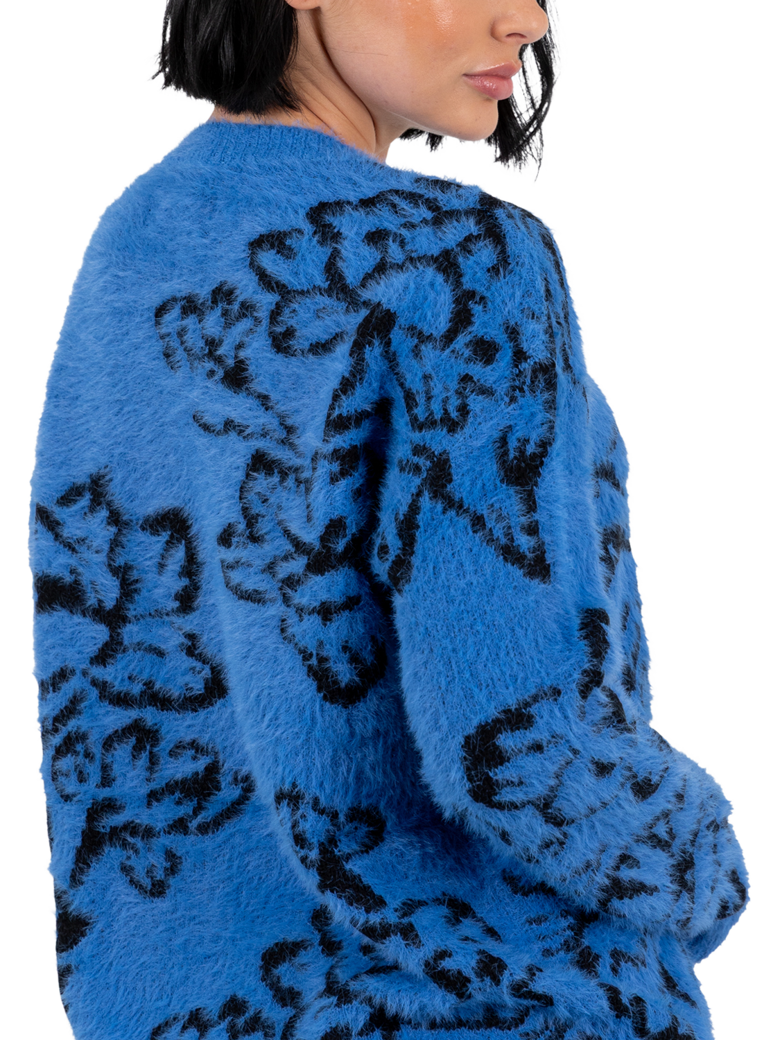 Product image 4 of 9, which shows Lovedrobe Floral Jacquard Jumper, Blue, 8-10