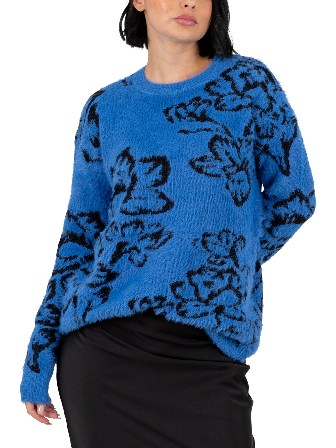Product image 5 of 9, which shows Lovedrobe Floral Jacquard Jumper, Blue, 8-10