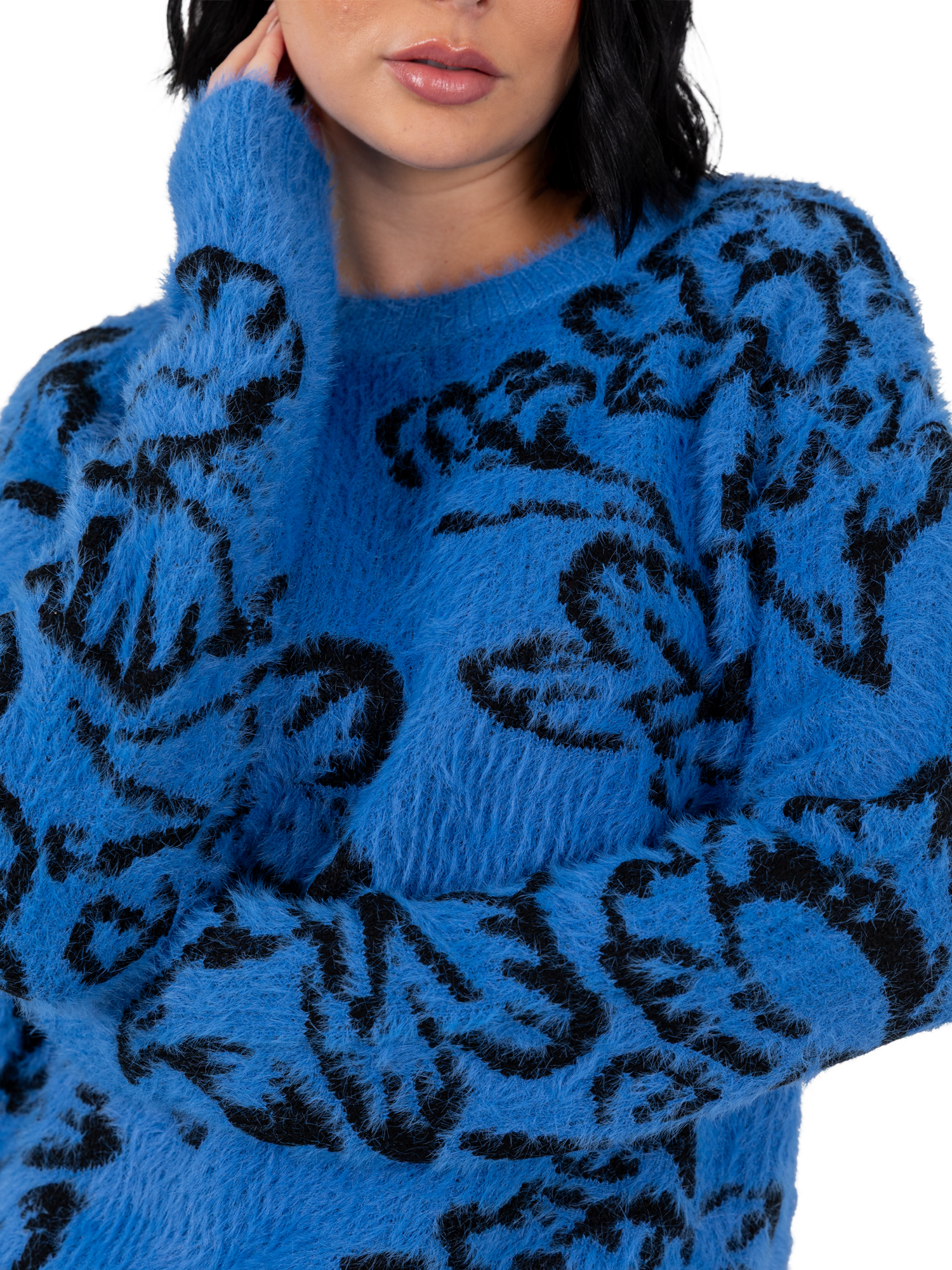 Product image 6 of 9, which shows Lovedrobe Floral Jacquard Jumper, Blue, 8-10