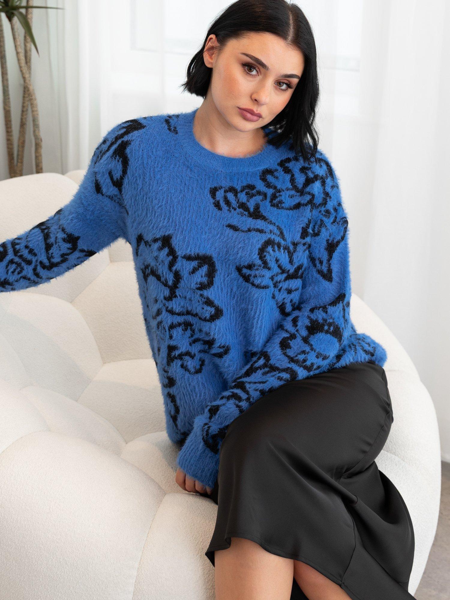 Product image 7 of 9, which shows Lovedrobe Floral Jacquard Jumper, Blue, 8-10