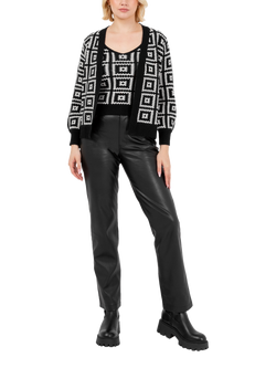 Lovedrobe Geometric Knit Crop Top & Cardigan Set, Black, Black