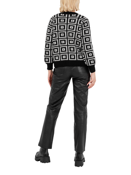 Lovedrobe Geometric Knit Crop Top & Cardigan Set, Black - view 2, Black