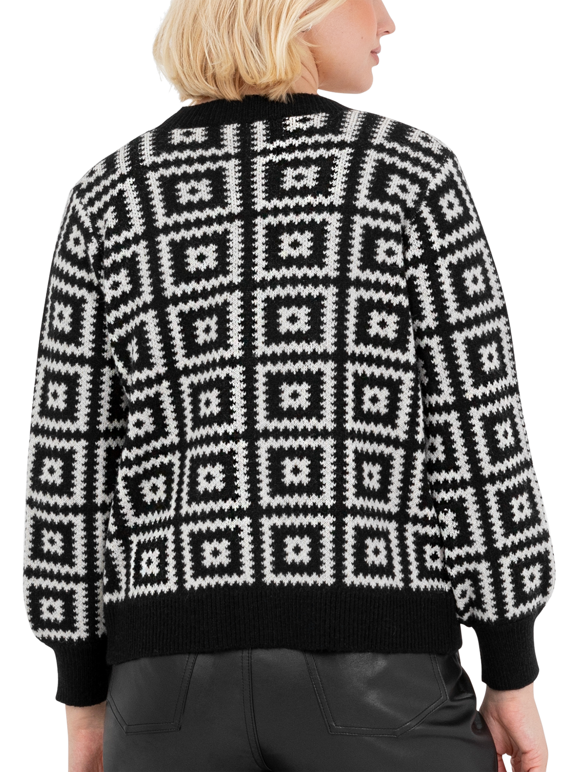 Product image 4 of 10, which shows Lovedrobe Geometric Knit Crop Top & Cardigan Set, Black, 8-10