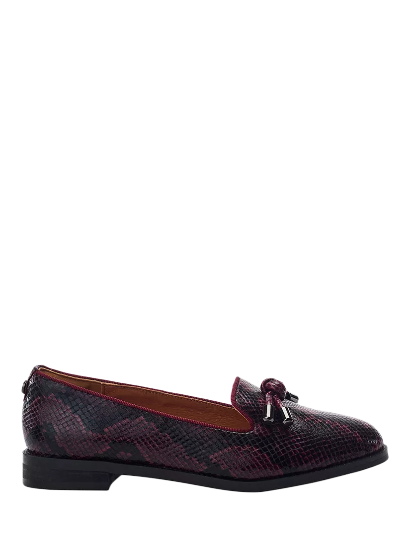 Moda In Pelle Fillipa Snake Print Knotted Tassel Trim Loafers