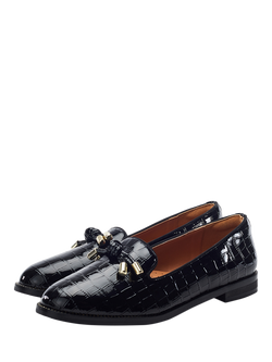 Moda In Pelle Fillipa Patent Mocc Croc Knotted Tassel Trim Loafers - view 2, Black