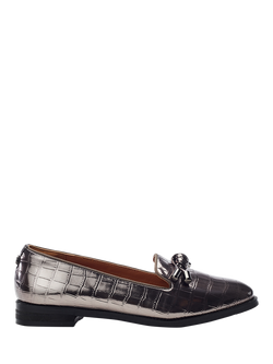 Moda In Pelle Fillipa Patent Mocc Croc Knotted Tassel Trim Loafers, Pewter