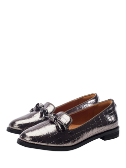 Moda In Pelle Fillipa Patent Mocc Croc Knotted Tassel Trim Loafers - view 2, Pewter