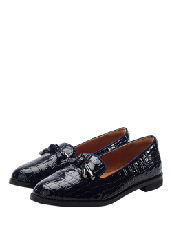 Moda In Pelle Fillipa Patent Mocc Croc Knotted Tassel Trim Loafers - view 2, Navy
