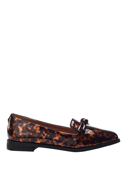 Moda In Pelle Fillipa Tortoise Shell Patent Knotted Tassel Trim Loafers, Multi