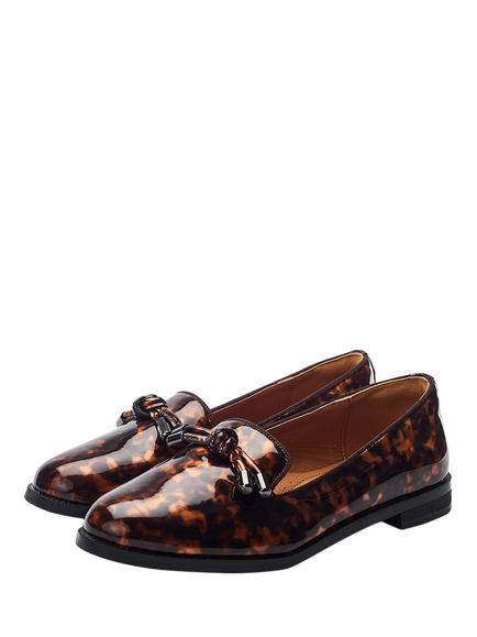Moda In Pelle Fillipa Tortoise Shell Patent Knotted Tassel Trim Loafers - view 2, Multi