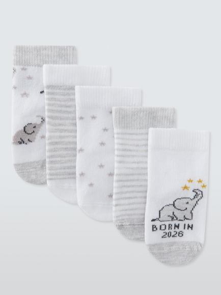 John Lewis Baby Born in 2026 Socks, Pack of 5, Multi, Multi