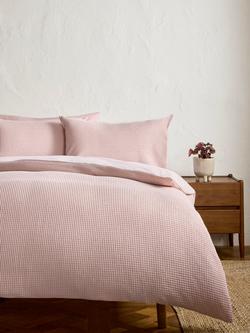 John Lewis Aurelia Pure Cotton Waffle Duvet Cover Set - view 2, Rose