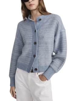 FRAME Jacquard Stripe Wool Blend Cardigan, Light Blue, Light Blue