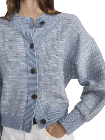 FRAME Jacquard Stripe Wool Blend Cardigan, Light Blue - view 2, Light Blue