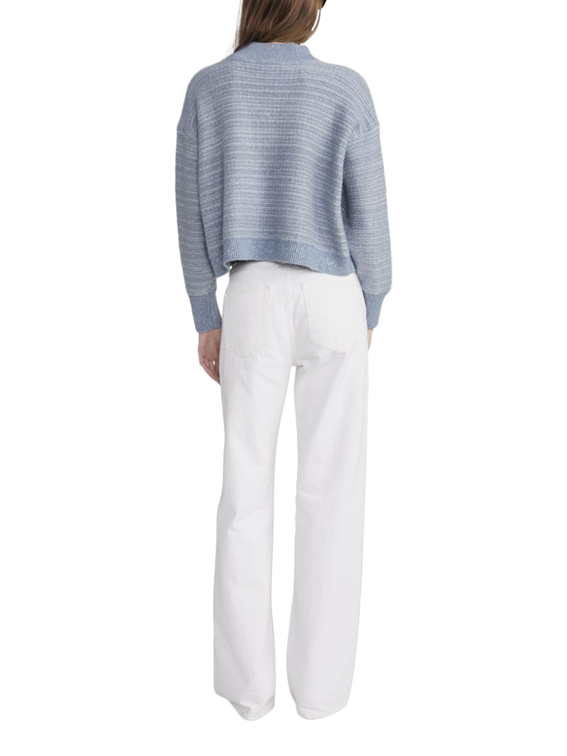 Product image 4 of 4, which shows FRAME Jacquard Stripe Wool Blend Cardigan, Light Blue, S