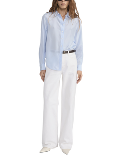 FRAME Stripe Pure Silk Shirt, Blue/White, Blue/White