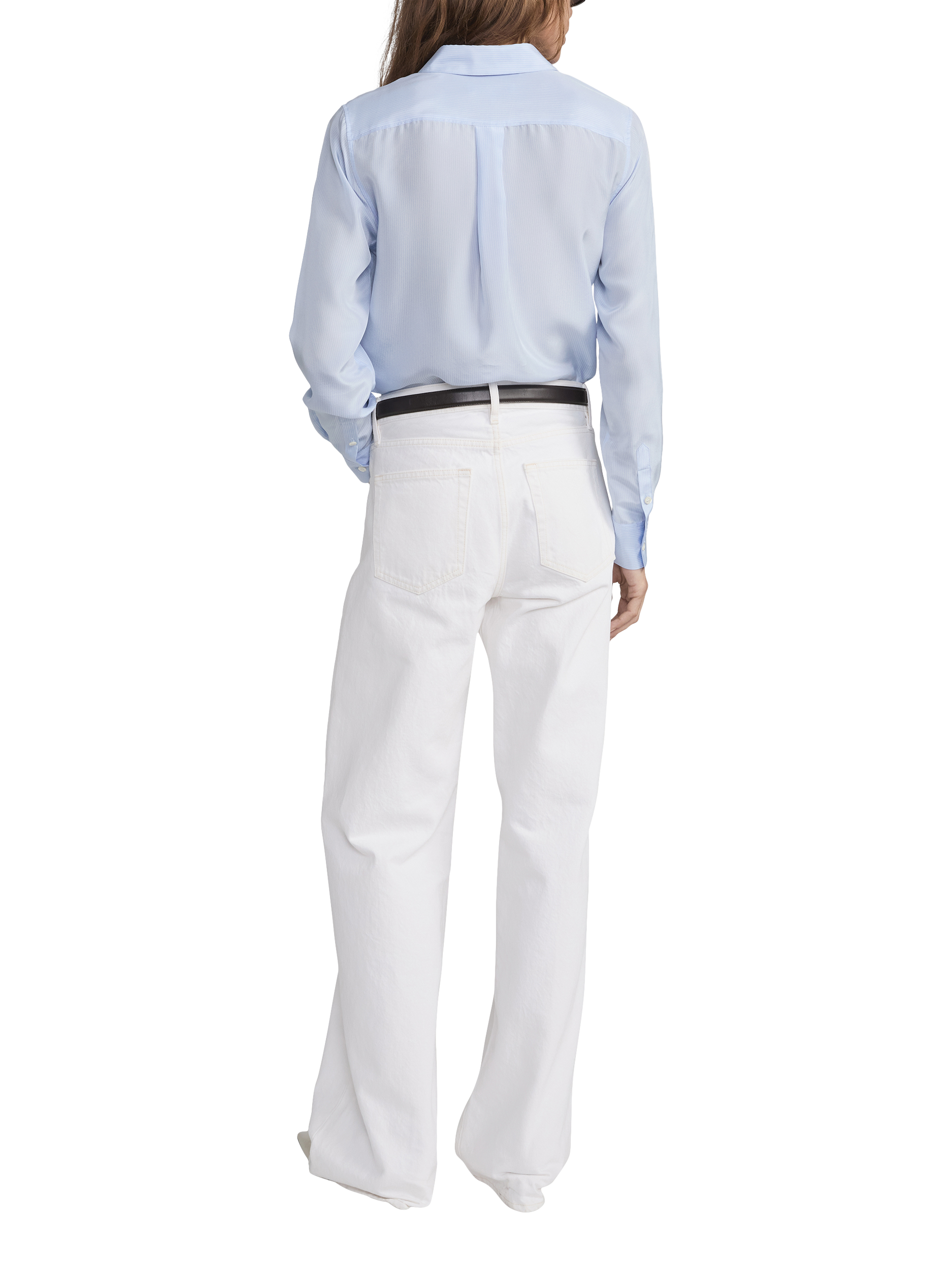 Product image 5 of 5, which shows FRAME Stripe Pure Silk Shirt, Blue/White, S