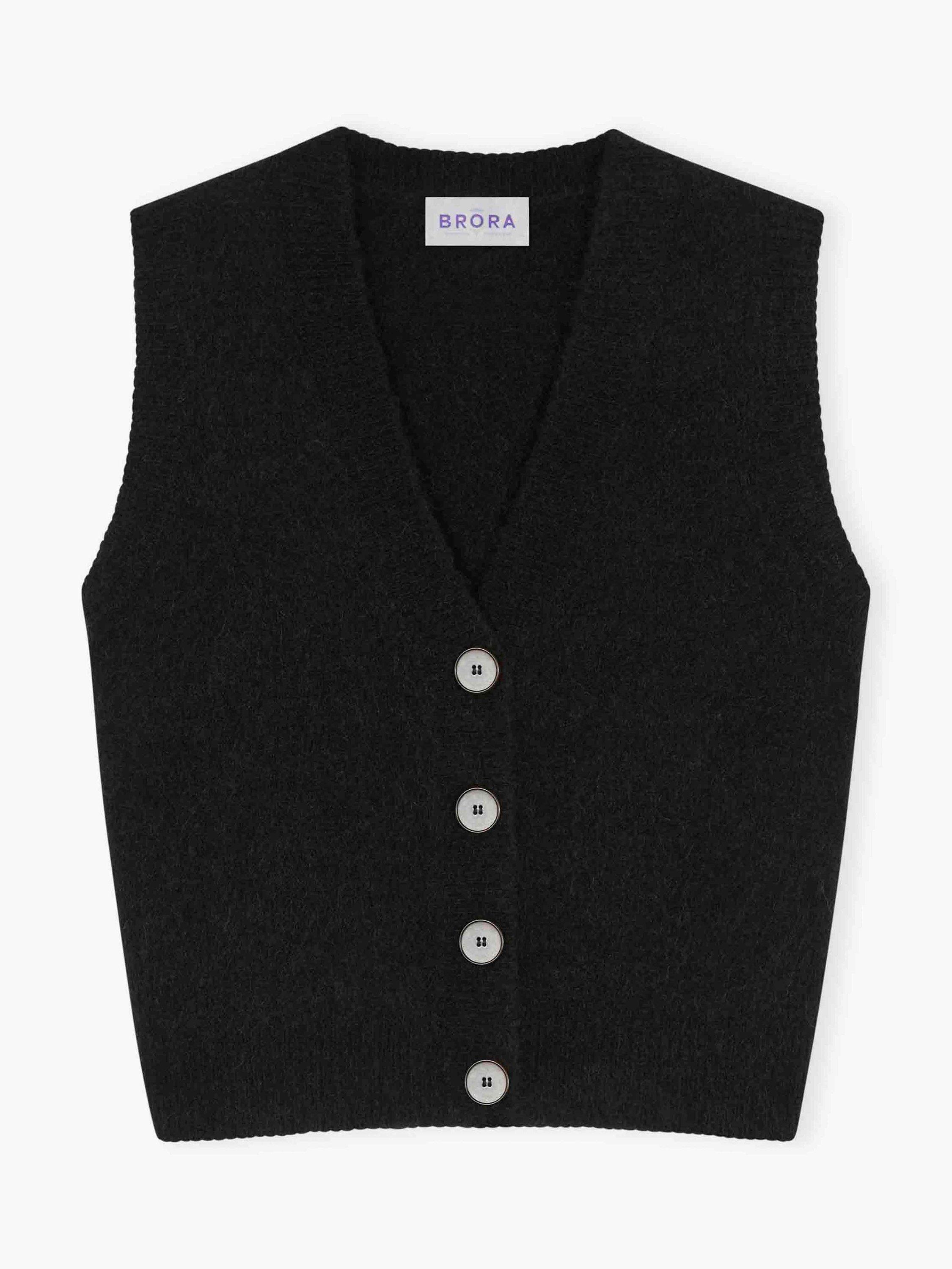 Product image 5 of 5, which shows Brora Alpaca-Merino Wool Blend V-Neck Waistcoat, Black, 8-10