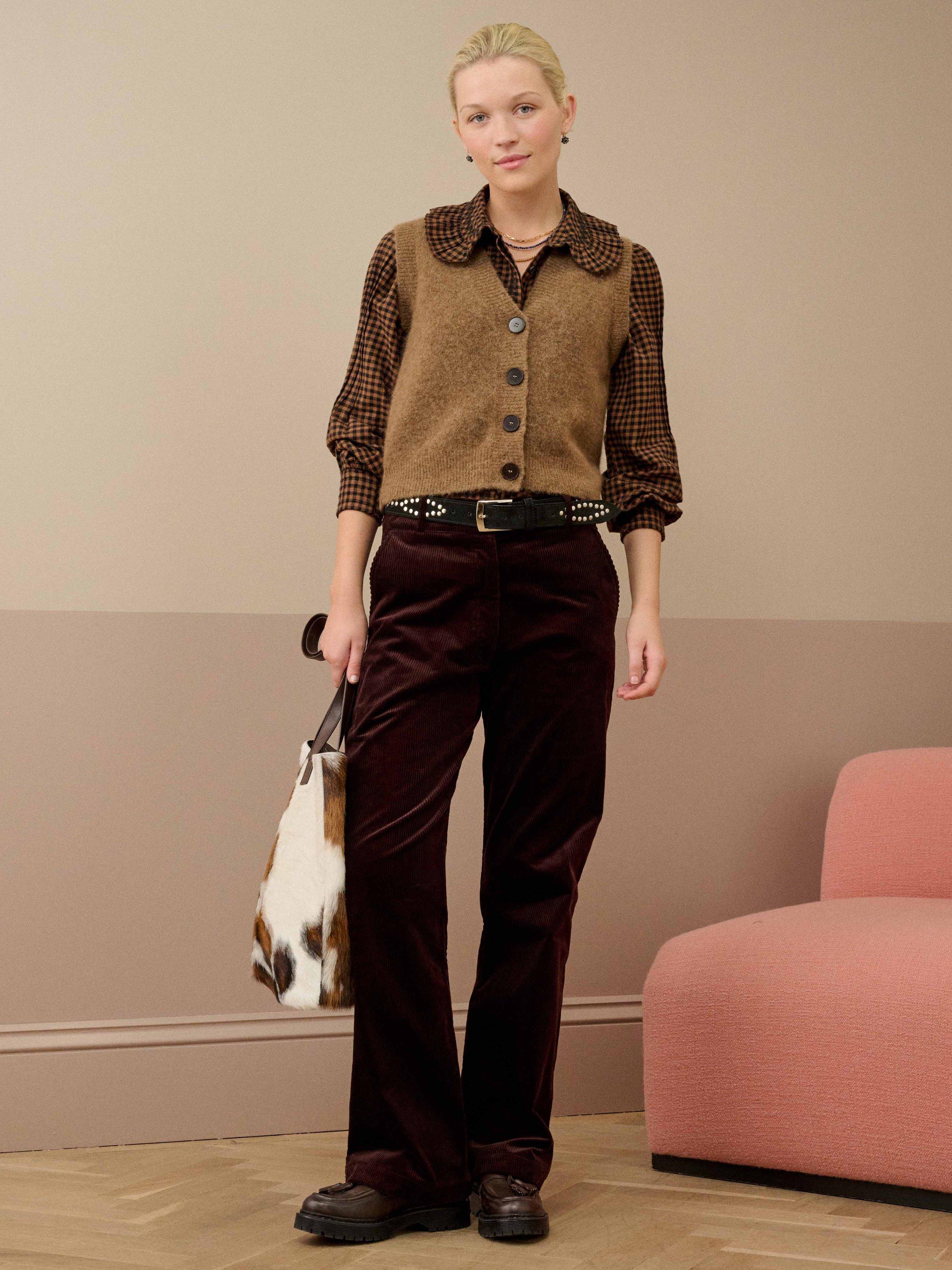 Product image 1 of 5, which shows Brora Alpaca-Merino Wool Blend V-Neck Waistcoat, Toffee, 8-10