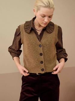 Brora Alpaca-Merino Wool Blend V-Neck Waistcoat - view 2, Toffee
