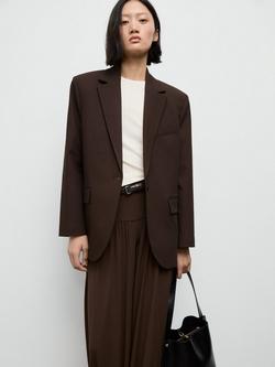Mango Gabi Single Button Blazer, Dark Brown