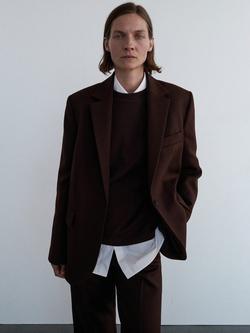 Mango Milan Pure Wool Blazer, Brown, Brown