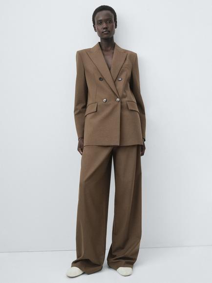 Mango Iris Double Breasted Blazer, Medium Brown - view 2, Medium Brown