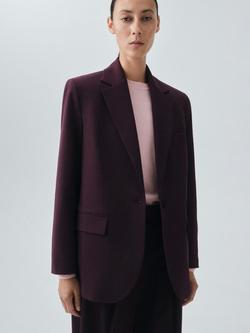 Mango Mulhouse Wool Blend Blazer, Dark Red, Dark Red
