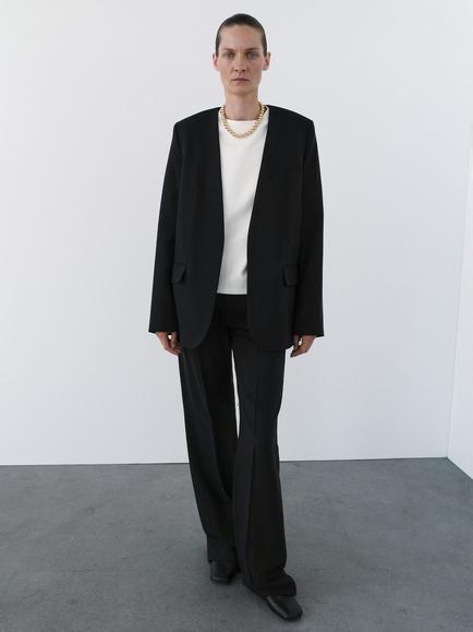 Mango Praga Collarless Blazer, Black - view 2, Black