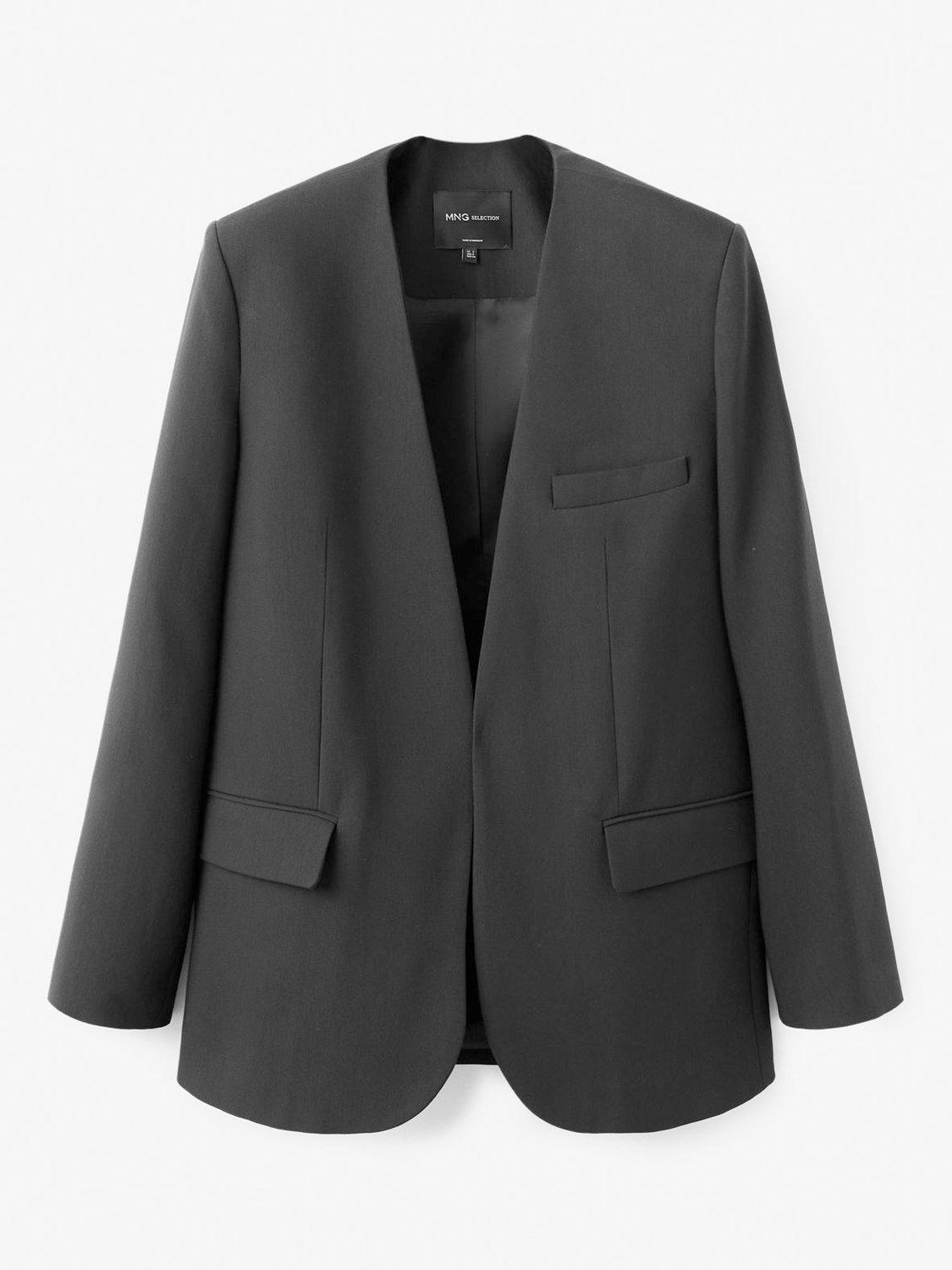 Product image 3 of 7, which shows Mango Praga Collarless Blazer, Black, L