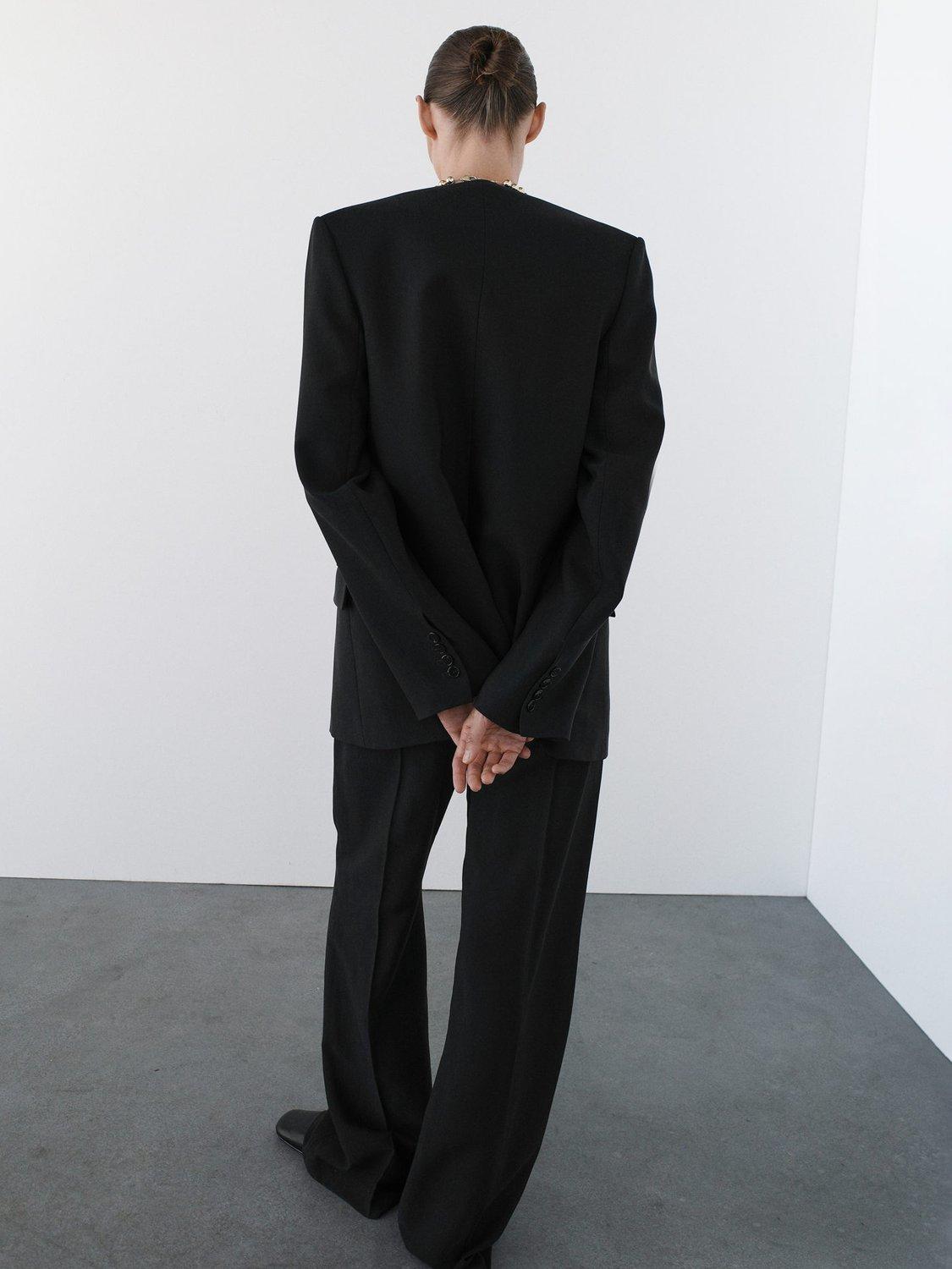 Product image 4 of 7, which shows Mango Praga Collarless Blazer, Black, L