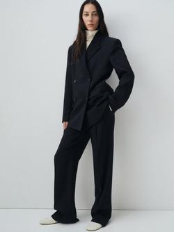 Mango Varsovia Pinstripe Double Breasted Blazer, Navy - view 2, Navy