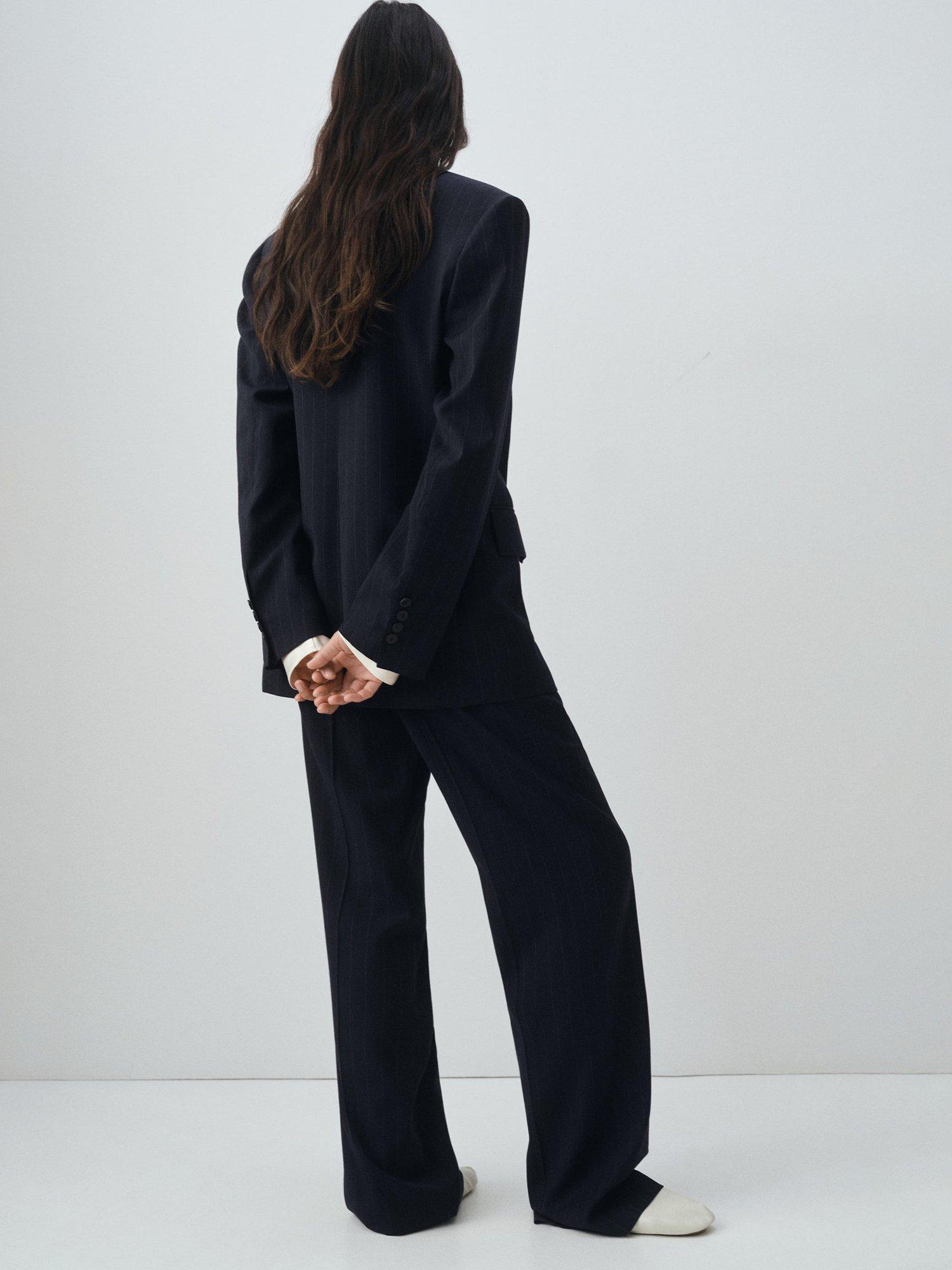 Product image 4 of 7, which shows Mango Varsovia Pinstripe Double Breasted Blazer, Navy, XXL