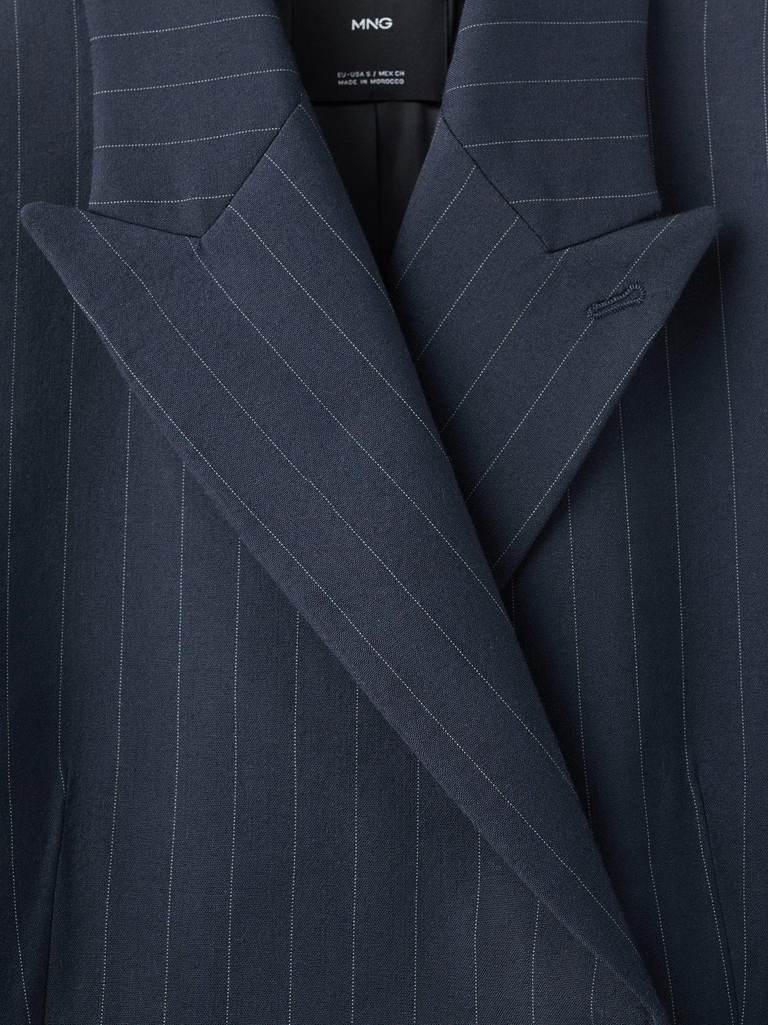 Product image 7 of 7, which shows Mango Varsovia Pinstripe Double Breasted Blazer, Navy, XXL