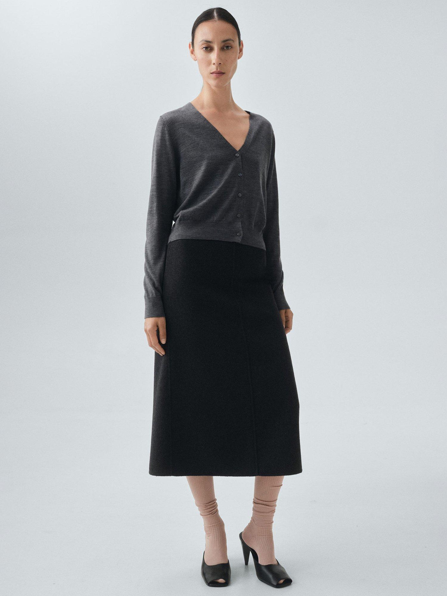 Product image 2 of 8, which shows Mango Kelly Wool V Neck Cardigan, Medium Grey, XS