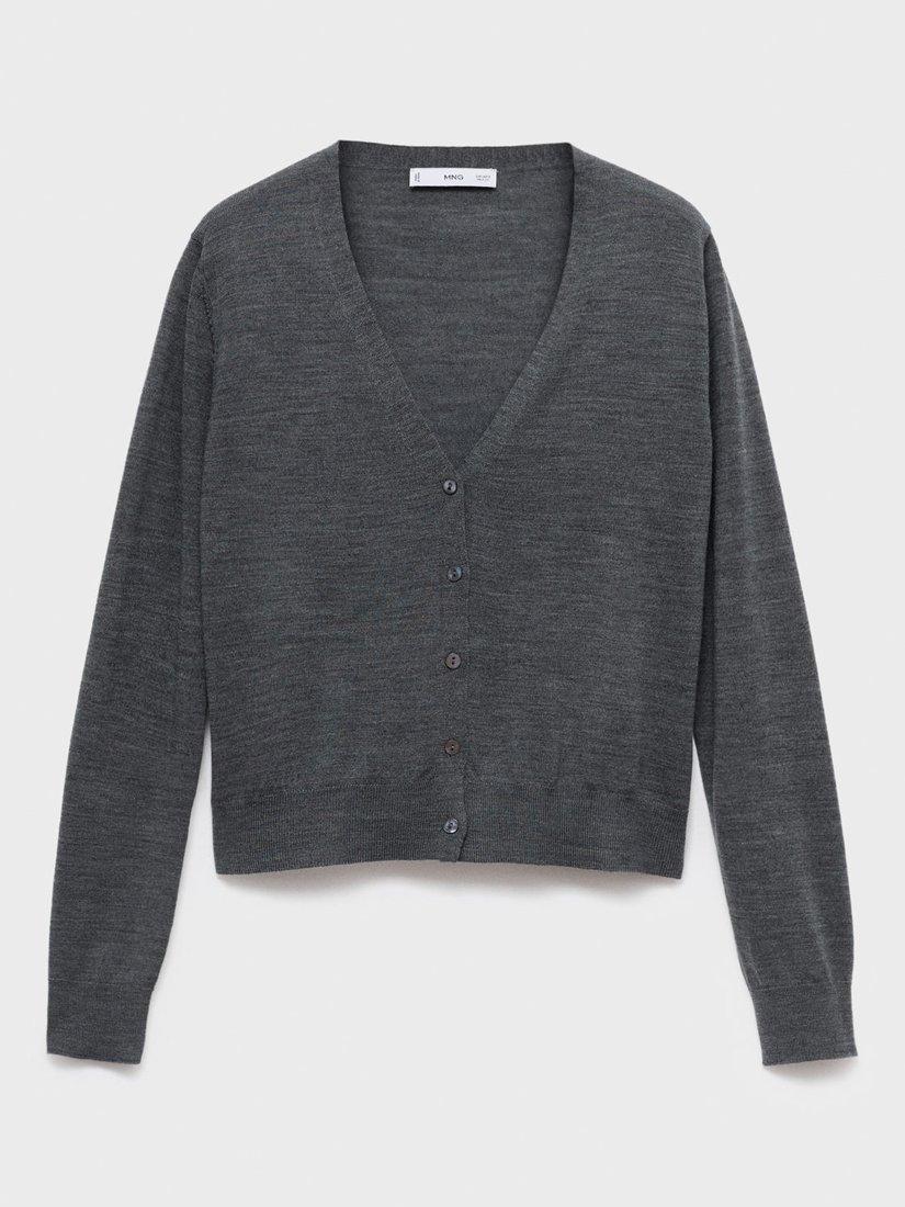 Product image 3 of 8, which shows Mango Kelly Wool V Neck Cardigan, Medium Grey, XS
