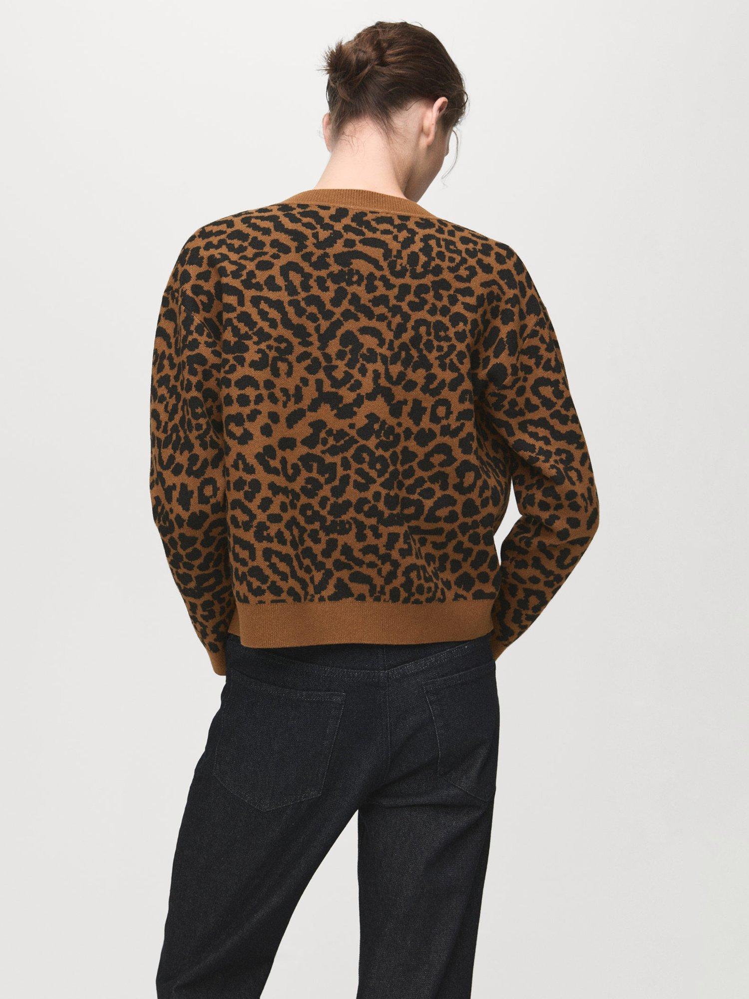 Product image 4 of 8, which shows Mango Leona Leopard Print V Neck Cardigan, Medium Brown, 5XL